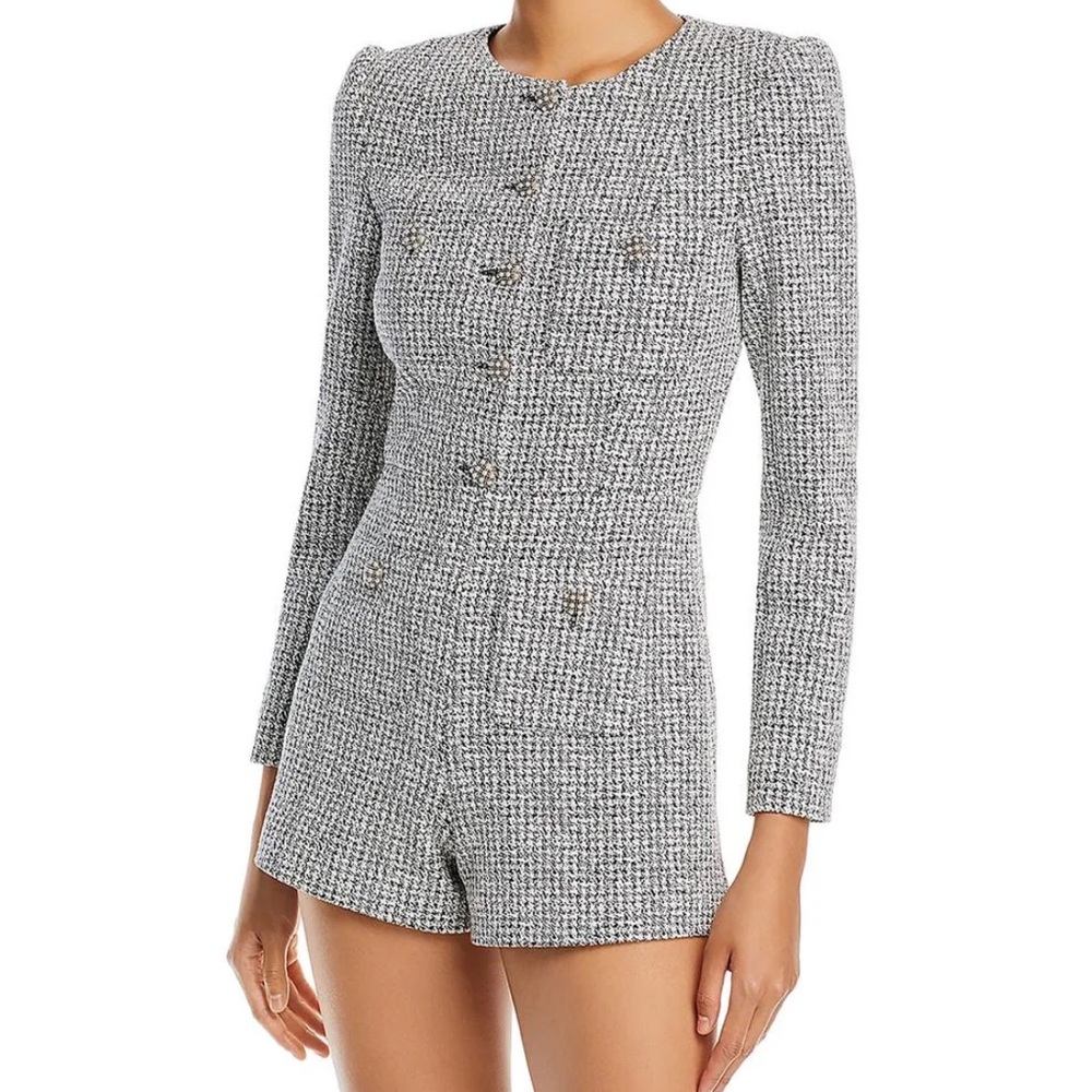 Alice + Olivia Houndstooth Shiloh Long Sleeve Romper